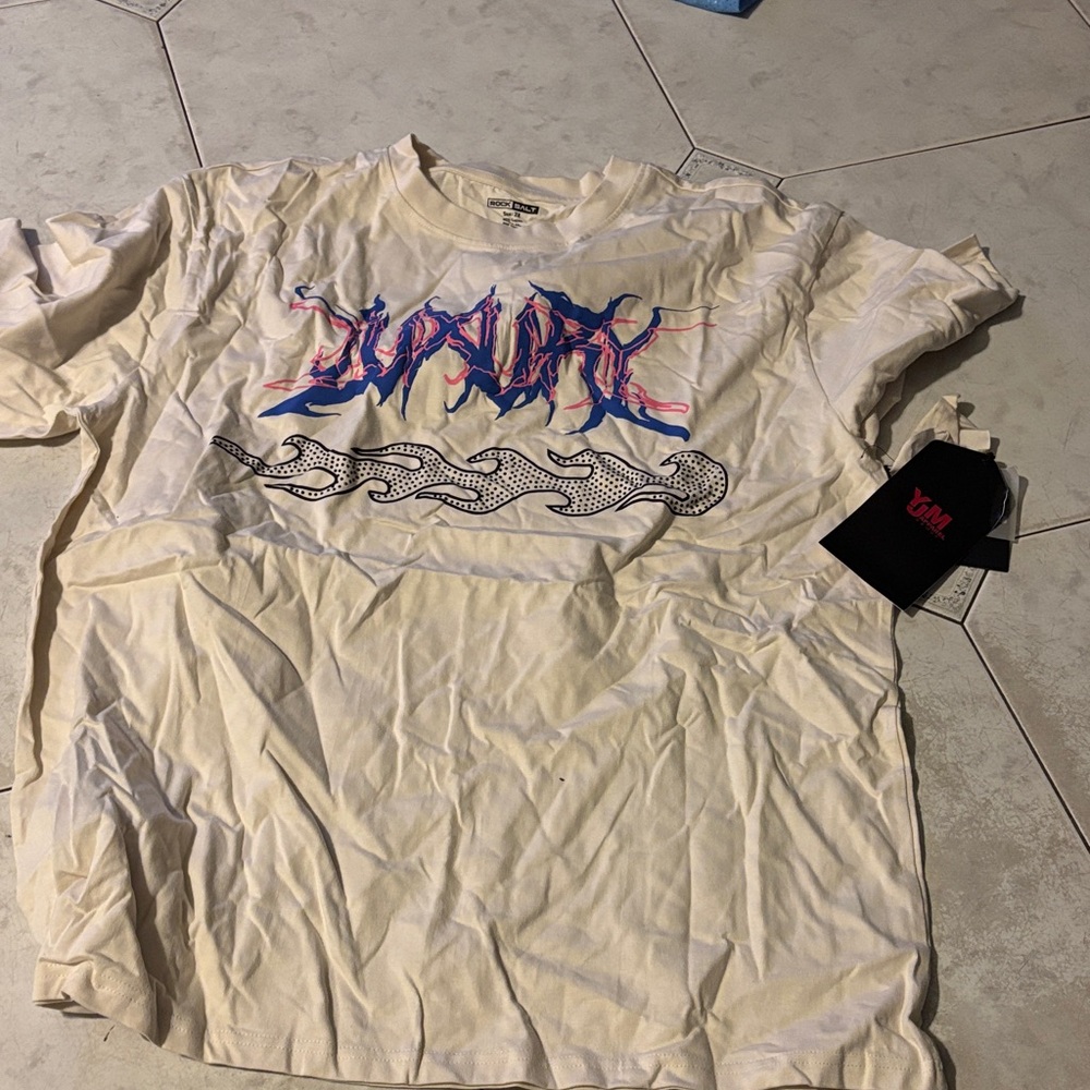 Men's Beige Graphic Tee with Abstract Design